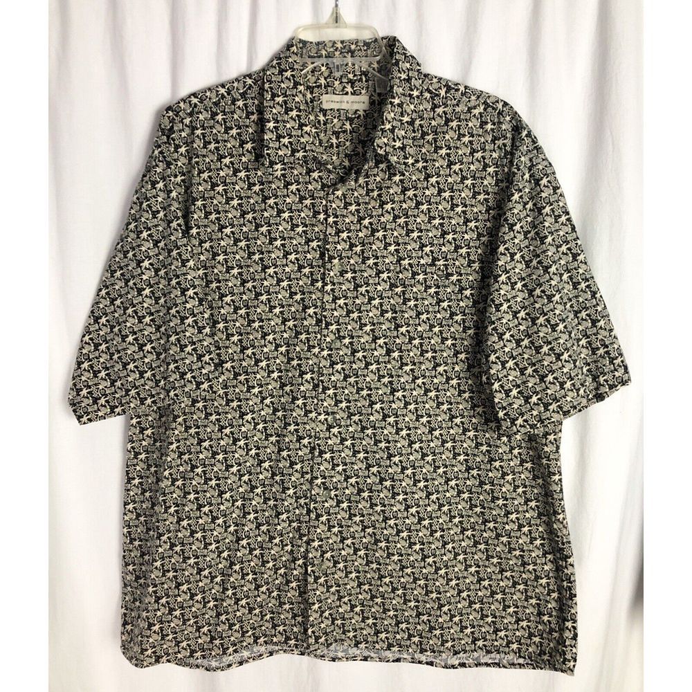 Preswick & Moore Men's Cotton Button Up‎ Short Sleeve Shirt  Size XL Geometric